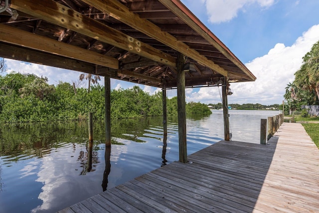 view of dock with a water view