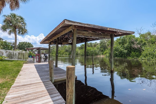 view of dock with a water view