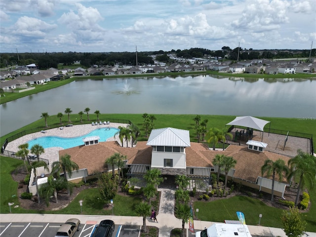 aerial view with a water view