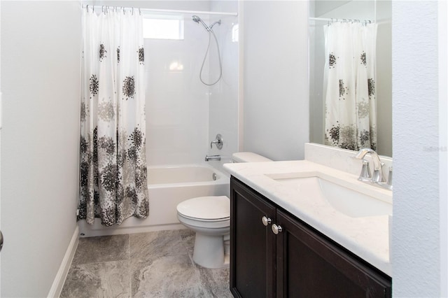 full bathroom with vanity, toilet, and shower / bath combo