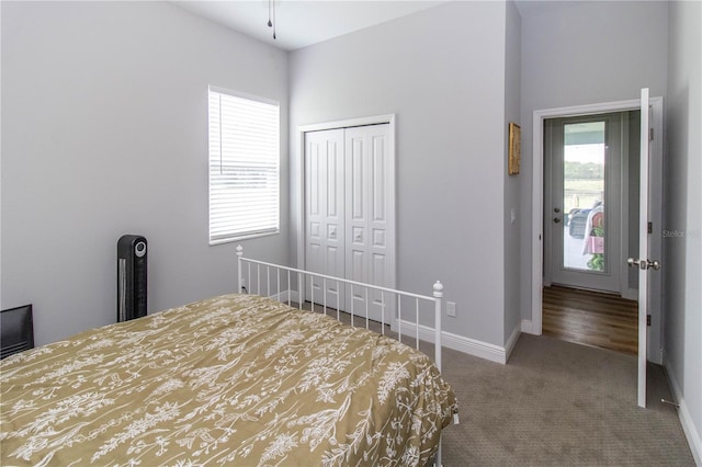 bedroom featuring carpet floors and a closet