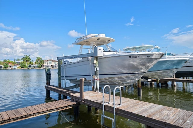 dock area with a water view