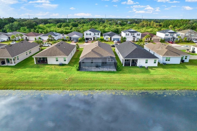 aerial view featuring a water view