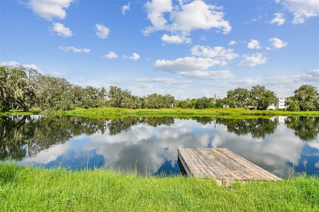 view of dock with a water view