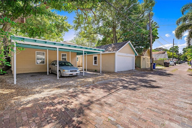 exterior space with a garage