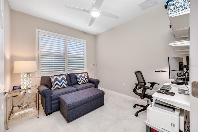 home office featuring ceiling fan