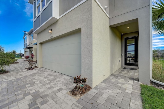 exterior space with a garage