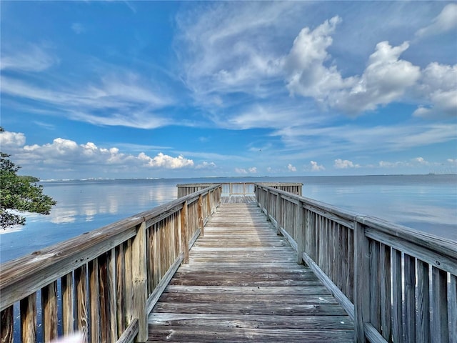 view of dock with a water view