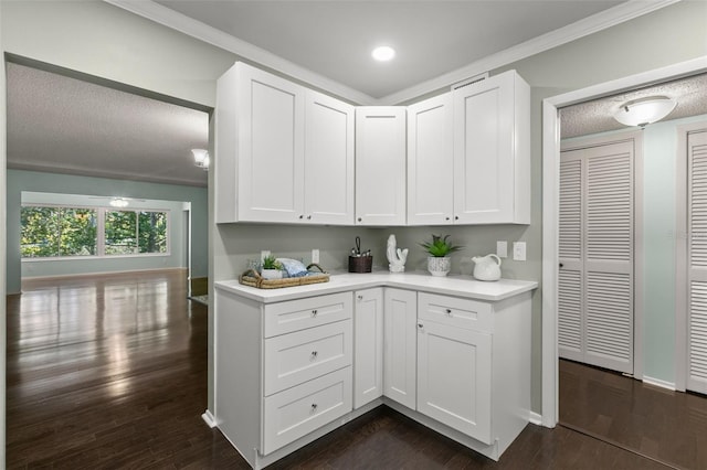 kitchen with white cabinetry and dark hardwood / wood-style floors