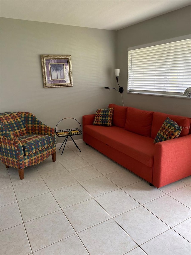 living room featuring light tile patterned floors