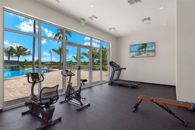 workout area featuring french doors