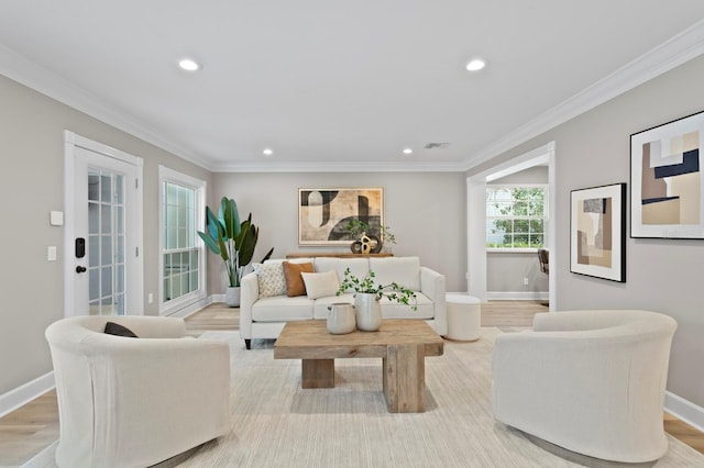 45 Adalia Ave, Tampa, FL 33606 - living area with recessed lighting, ornamental molding, baseboards, and light wood finished floors