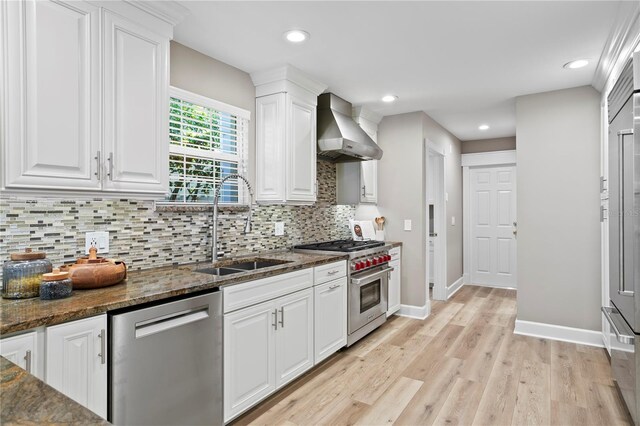 45 Adalia Ave, Tampa, FL 33606 - kitchen with appliances with stainless steel finishes, wall chimney exhaust hood, a sink, white cabinets, and decorative backsplash