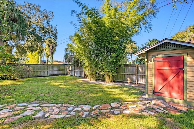 view of yard featuring a shed