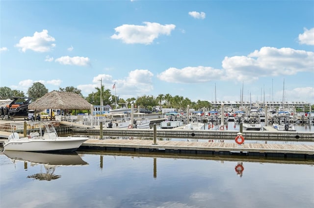 view of dock with a water view