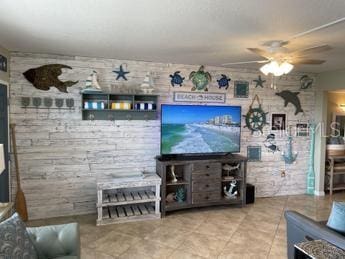 living room with ceiling fan