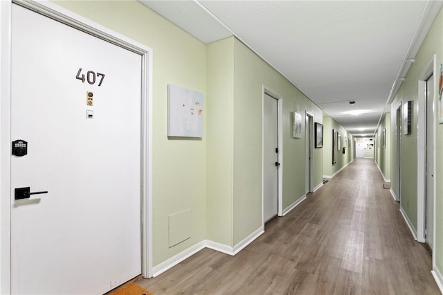 hall with hardwood / wood-style flooring