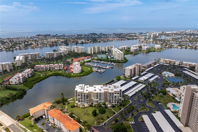 aerial view with a water view