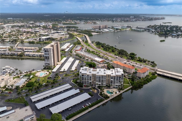 drone / aerial view featuring a water view