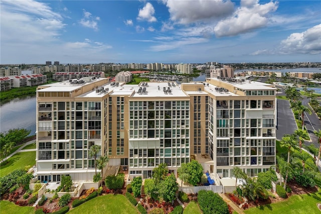 view of building exterior featuring a water view