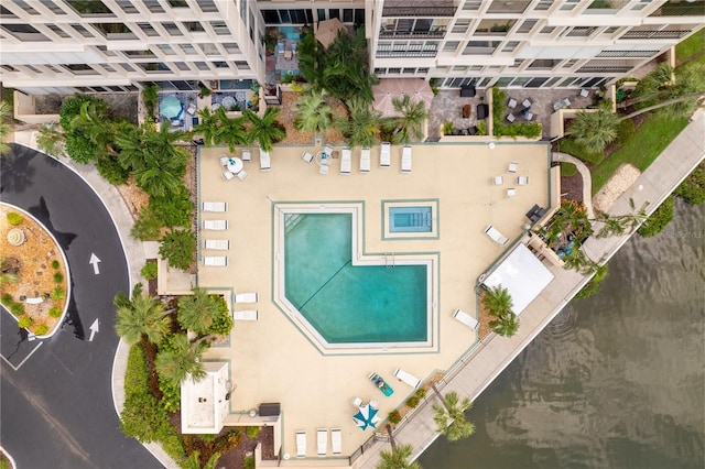 aerial view with a water view