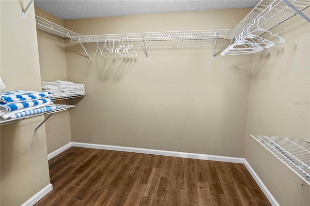 walk in closet featuring dark wood-type flooring