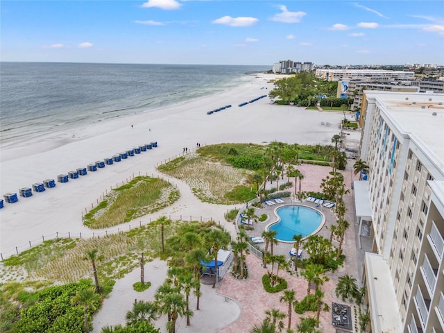 aerial view with a view of the beach and a water view