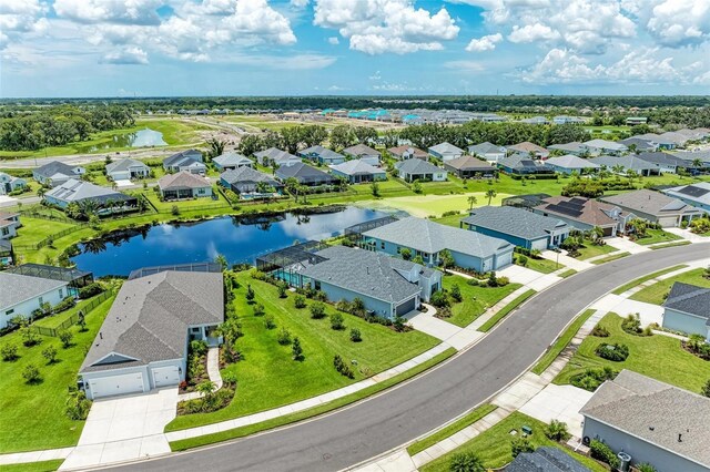 aerial view featuring a water view