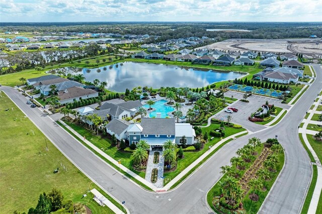 drone / aerial view featuring a water view