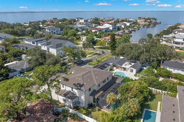 aerial view featuring a water view