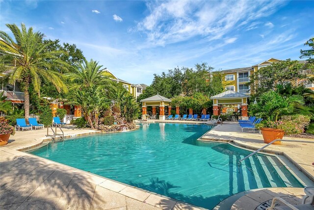 view of pool with a gazebo and a patio area