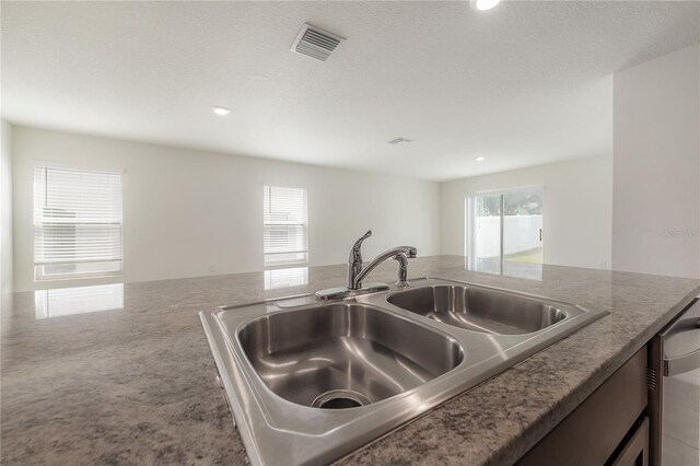 kitchen with a textured ceiling, plenty of natural light, and sink