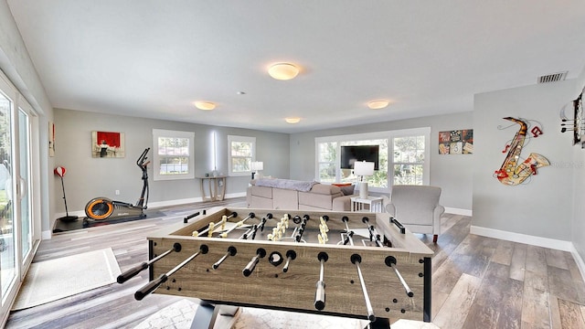 playroom with light hardwood / wood-style floors