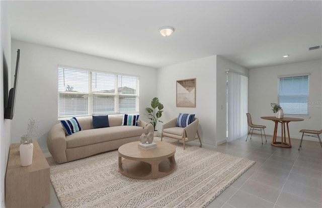 living room with light tile patterned floors