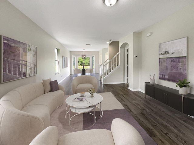 living room featuring dark hardwood / wood-style floors