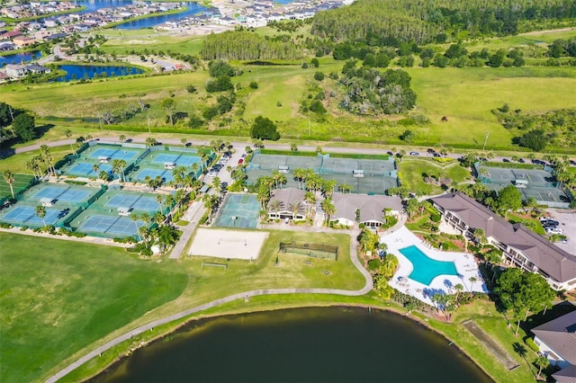 bird's eye view featuring a water view
