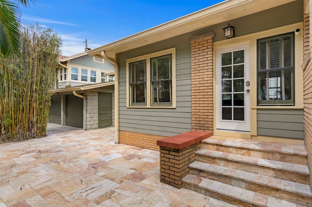 view of patio / terrace with a garage