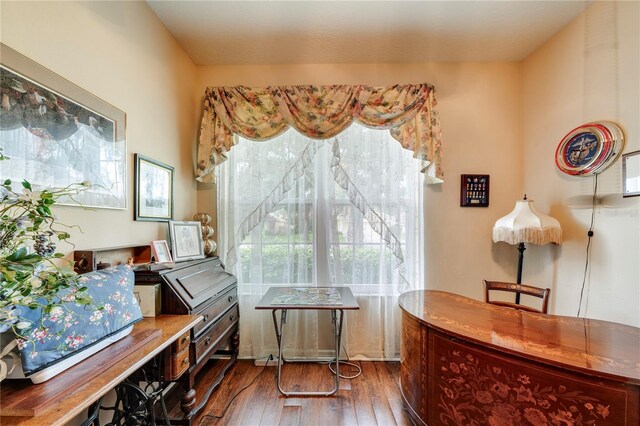 office area with dark hardwood / wood-style floors