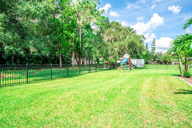 view of yard with a playground