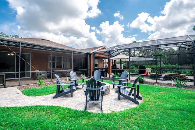 exterior space with a fire pit and a lanai