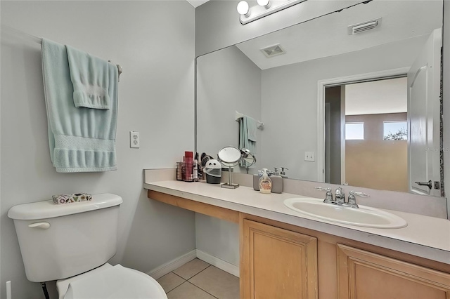 bathroom with tile patterned flooring, vanity, and toilet