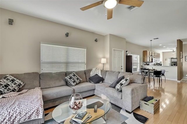 20308 Oak Key Ct, Tampa, FL 33647 - living room with a ceiling fan and light wood finished floors