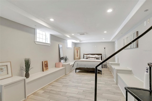 bedroom with light hardwood / wood-style floors