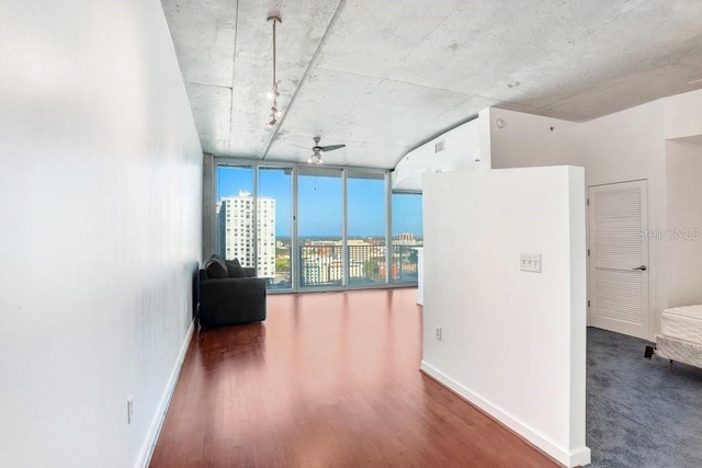 hall featuring a wall of windows and wood-type flooring