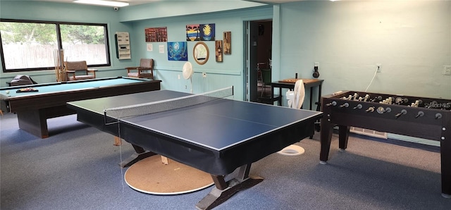 game room with billiards and carpet flooring