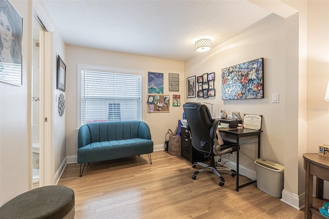 office area featuring light hardwood / wood-style flooring