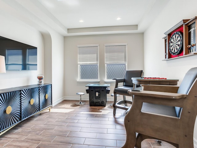 office area with wood-type flooring