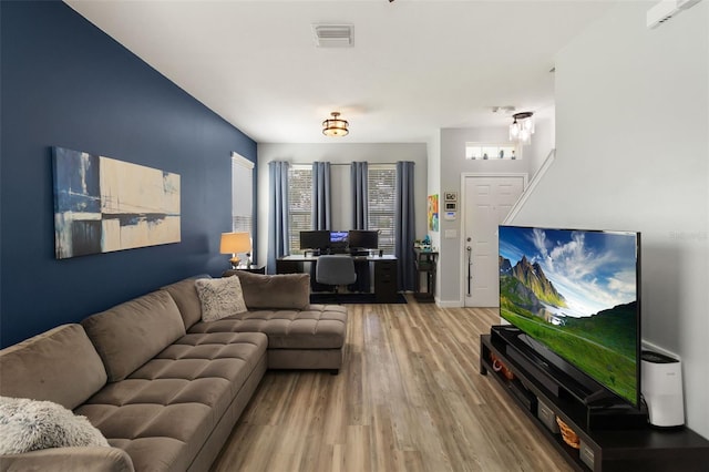 living room with hardwood / wood-style flooring