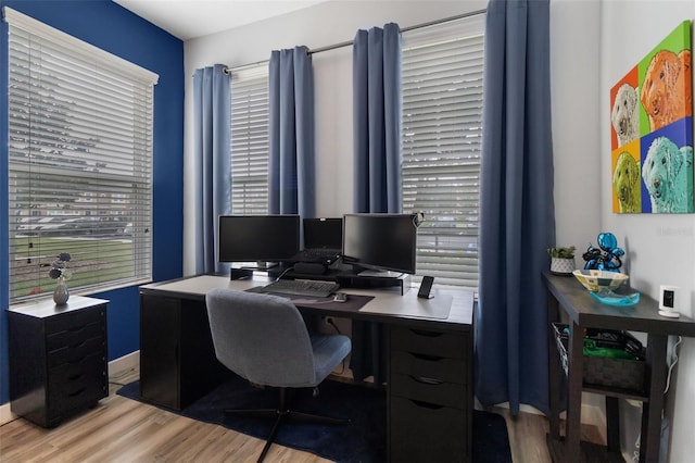 office space with hardwood / wood-style flooring