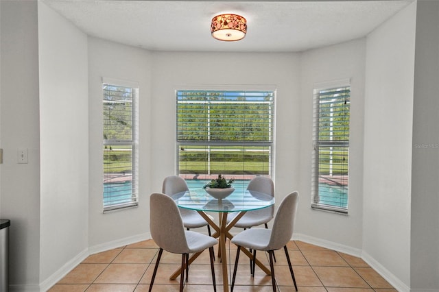 tiled dining space with plenty of natural light